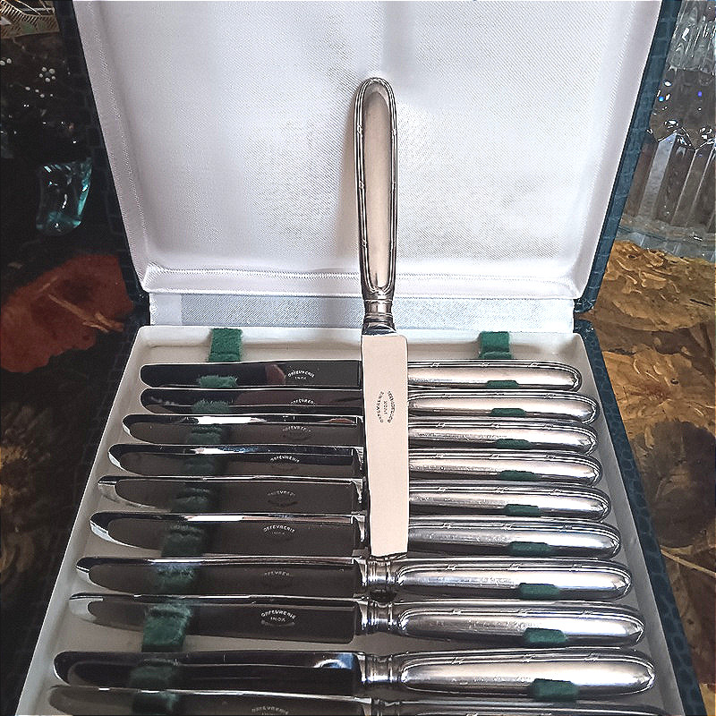 Boulenger Beautiful Set Of 12 Dessert Knives, Entremets/cheese Pattern, Ribbon Design-photo-1