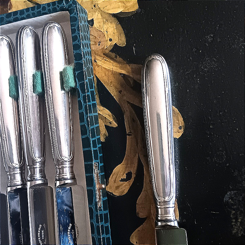 Boulenger Beautiful Set Of 12 Dessert Knives, Entremets/cheese Pattern, Ribbon Design-photo-3