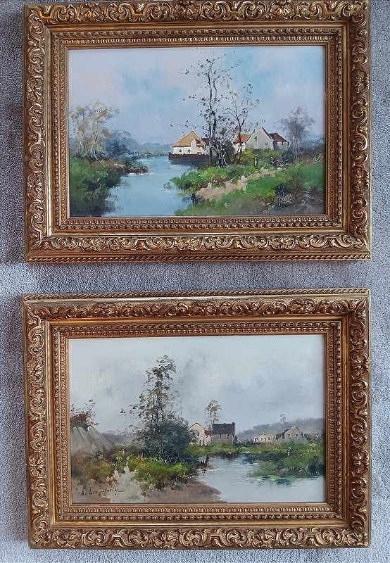 Eugène GALIEN-LALOUE (Galien Laloue 1854-1941) Huile sur toile hameau bord de rivière Barbizon-photo-5