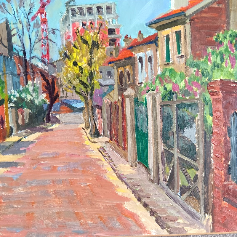 Marco Behar (1898-1959) Painting, Street In The Sun, Oil Painting-photo-3