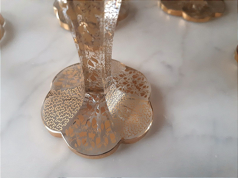  Moser Bohemian Set Of 6 Cut Crystal Glasses Decorated With Ruby Cabochons And Gold Motifs  -photo-2