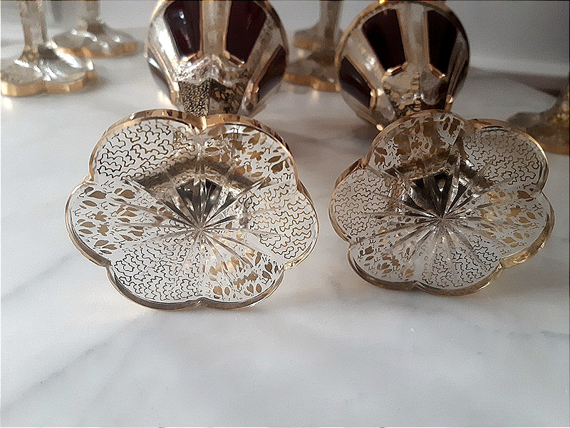  Moser Bohemian Set Of 6 Cut Crystal Glasses Decorated With Ruby Cabochons And Gold Motifs  -photo-7