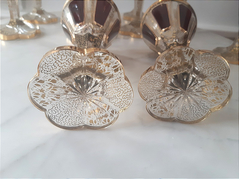 Moser Bohême service de 6 verres En Cristal Taillé Décor De Cabochons Rubis Et Motifs Or-photo-7