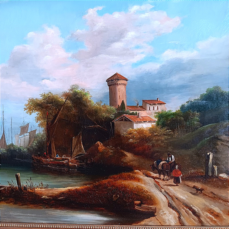Ecole française paysage animé vers 1830 Epoque romantique-photo-3