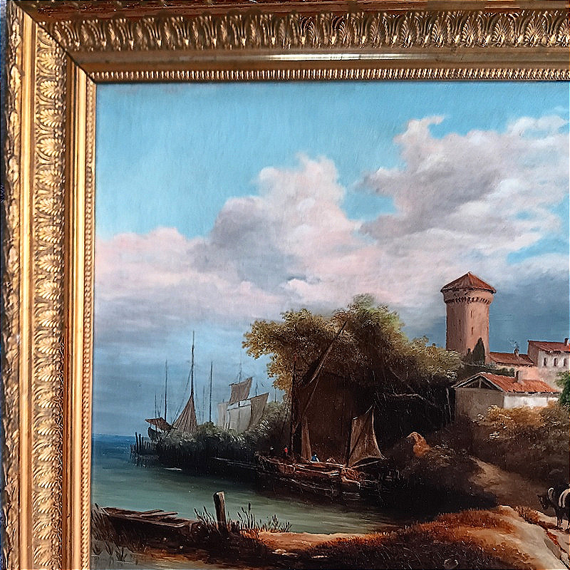 Ecole française paysage animé vers 1830 Epoque romantique-photo-1