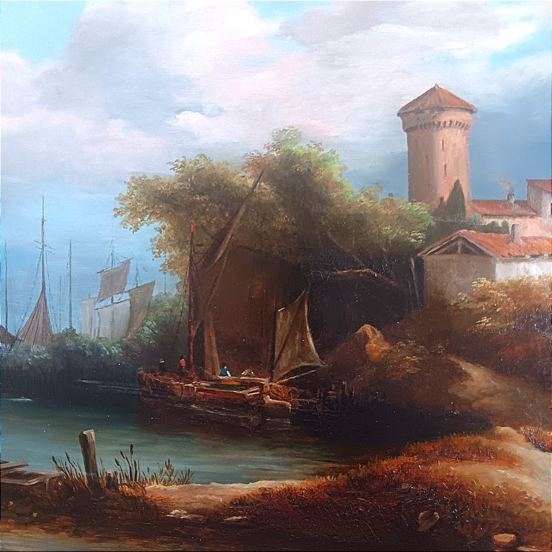 Ecole française paysage animé vers 1830 Epoque romantique-photo-6