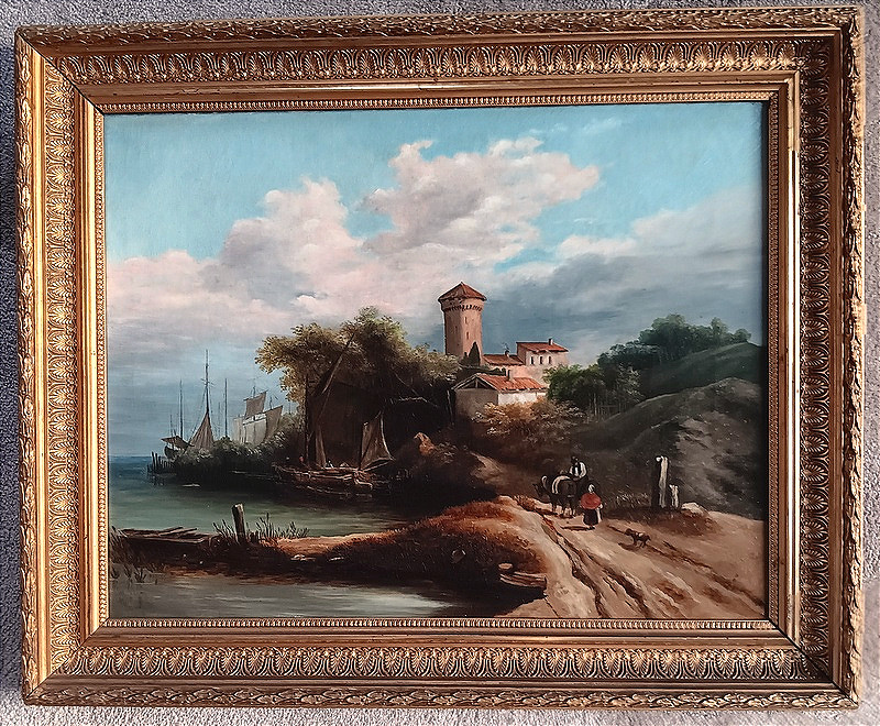 Ecole française paysage animé vers 1830 Epoque romantique