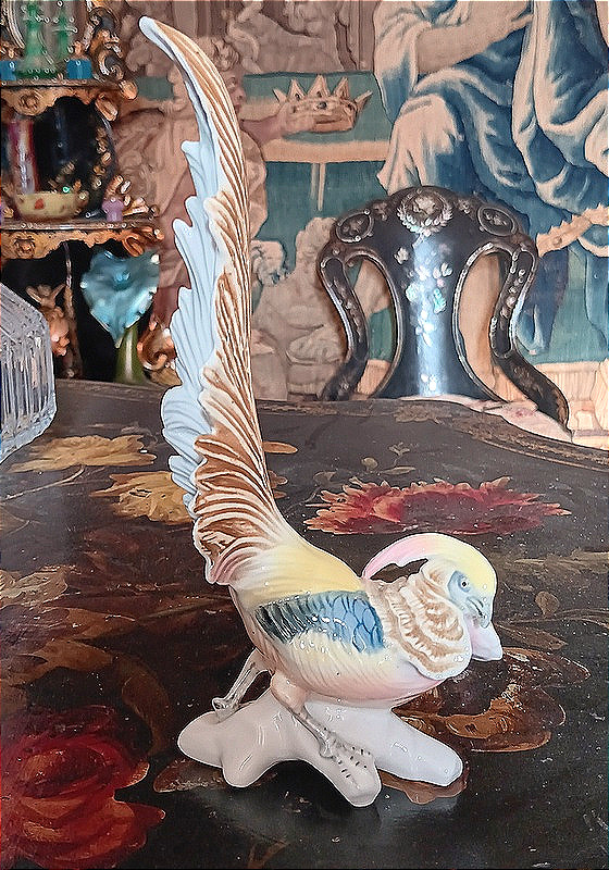 Karl Ens oiseau faisan doré en porcelaine de Saxe années 1930 Art déco