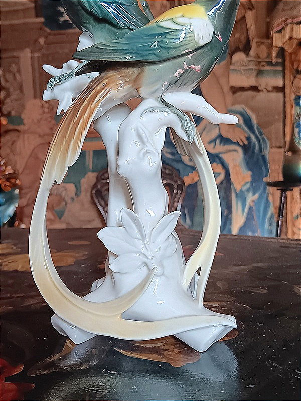 Karl Ens Birds, A Pair Of Blue Tits In Saxon Porcelain, Green Signature, 1920s-photo-3