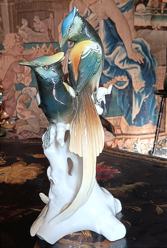 Karl Ens Birds, A Pair Of Blue Tits In Saxon Porcelain, Green Signature, 1920s-photo-1