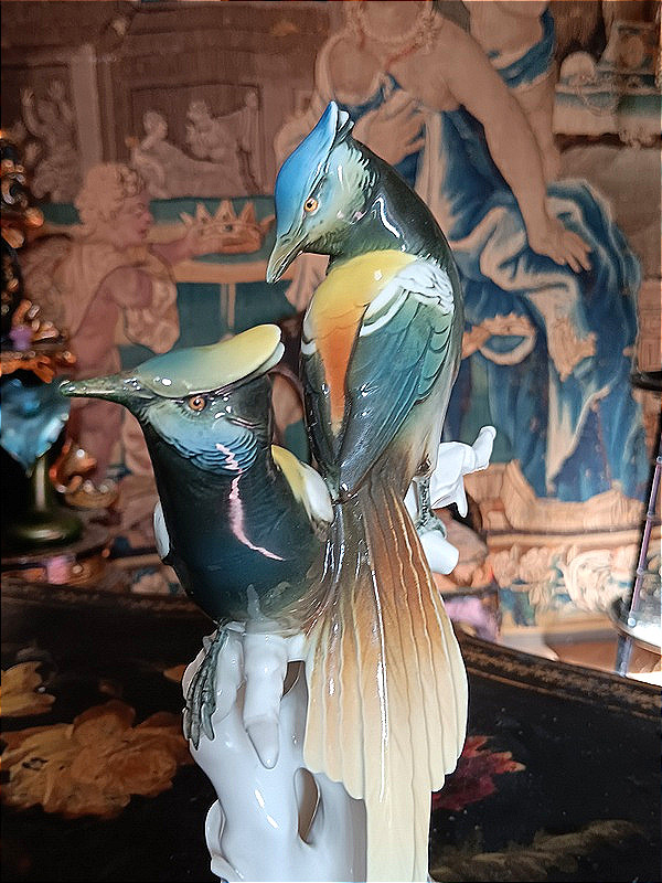 Karl Ens Birds, A Pair Of Blue Tits In Saxon Porcelain, Green Signature, 1920s-photo-2