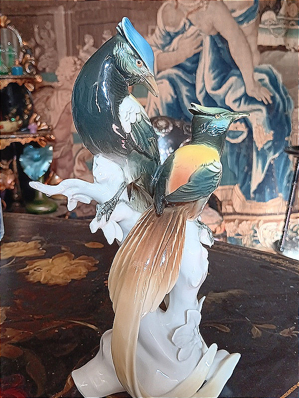 Karl Ens Birds, A Pair Of Blue Tits In Saxon Porcelain, Green Signature, 1920s-photo-6