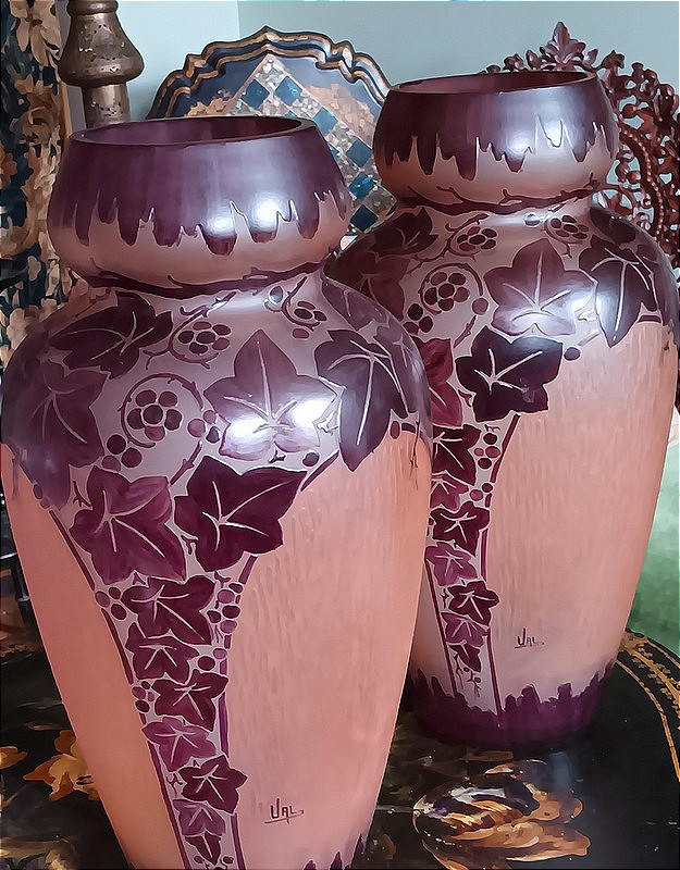 VAL paire de vases Art déco  Daum Verrerie d' Art Lorrain vers 1925 - 1930-photo-1