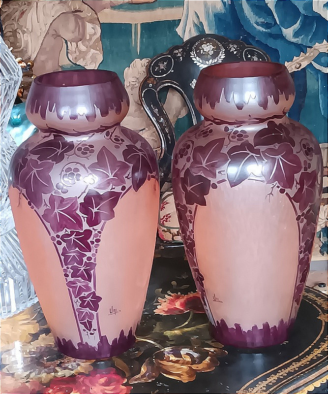 VAL paire de vases Art déco  Daum Verrerie d' Art Lorrain vers 1925 - 1930-photo-2