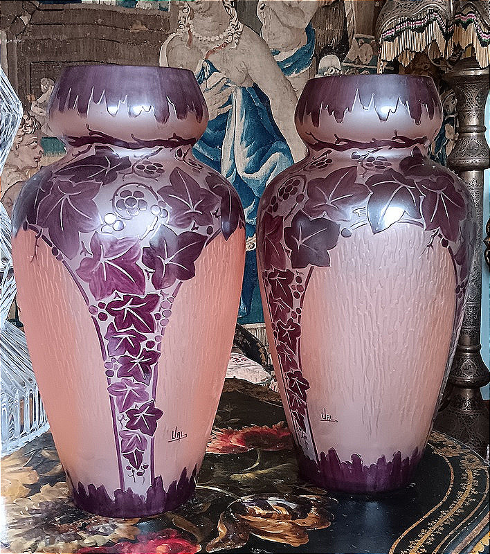 VAL paire de vases Art déco  Daum Verrerie d' Art Lorrain vers 1925 - 1930-photo-5