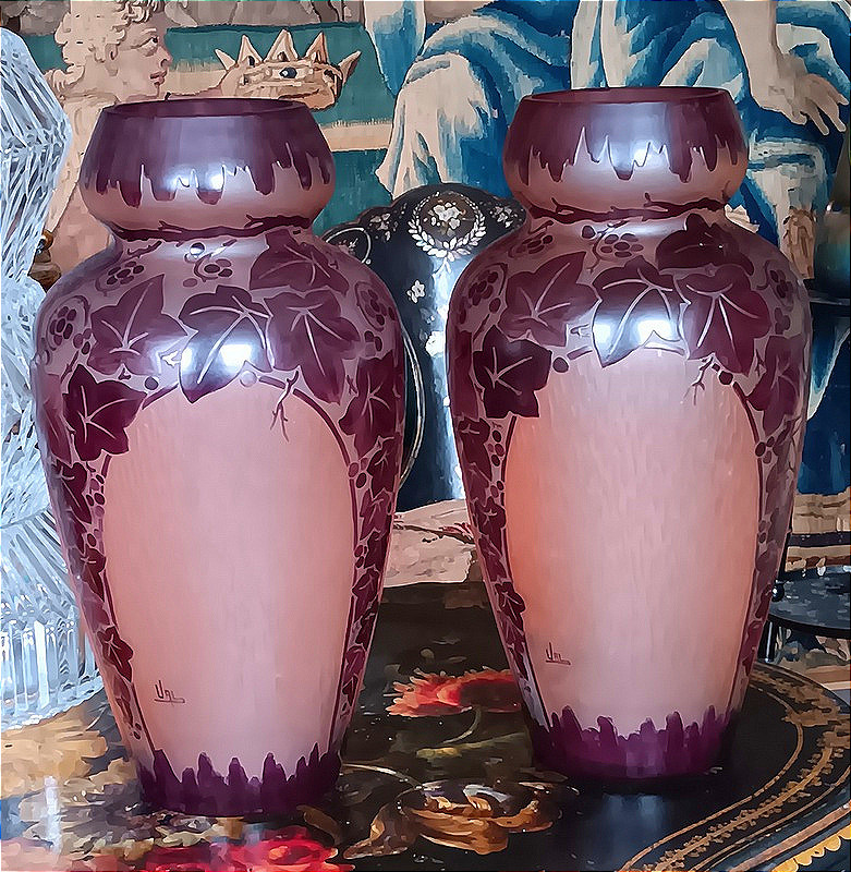 VAL paire de vases Art déco  Daum Verrerie d' Art Lorrain vers 1925 - 1930