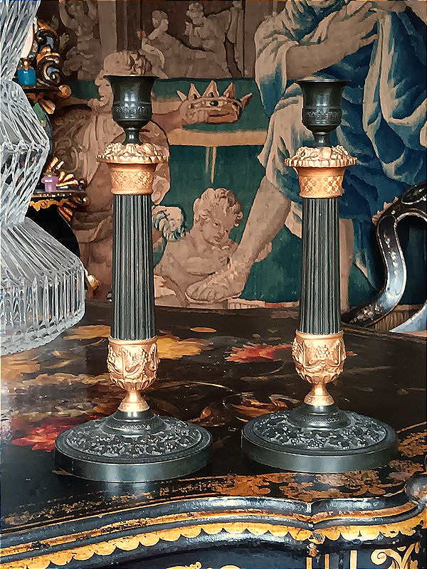 Paire de lampes bougeoirs en bronze à décor de vigne Epoque Restauration XIXème siècle-photo-4