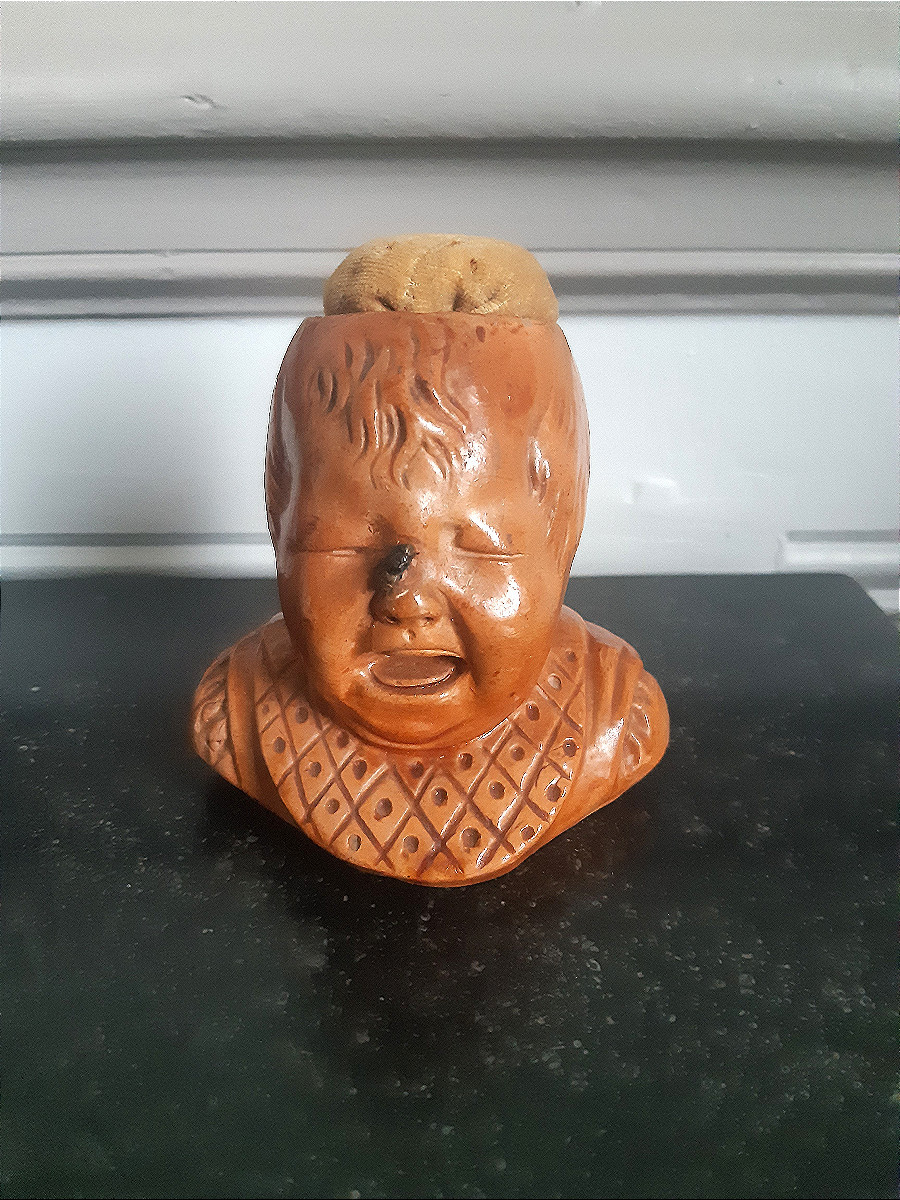 Georges Dreyfus Terracotta Baby Child Pincushion For Sewing   