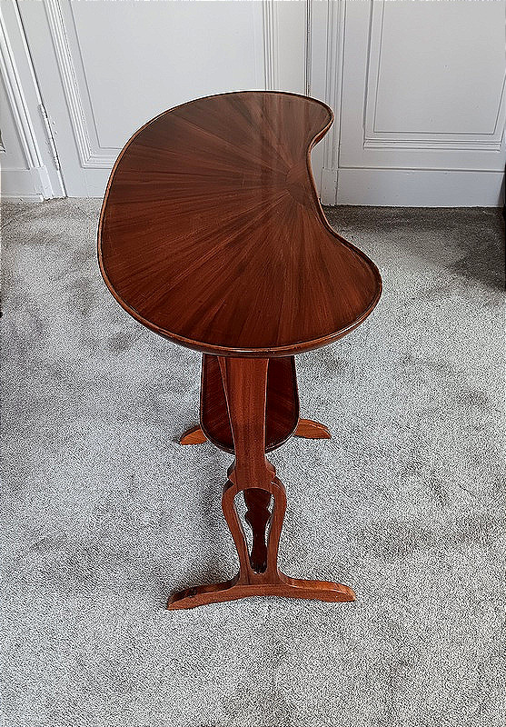 Kidney Table, Flying Table In Mahogany Marquetry-photo-3