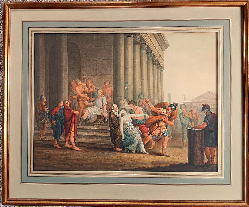 Watercolor Drawing Of The Death Of Camille, Ancient Rome, French School, 18th Century-photo-2