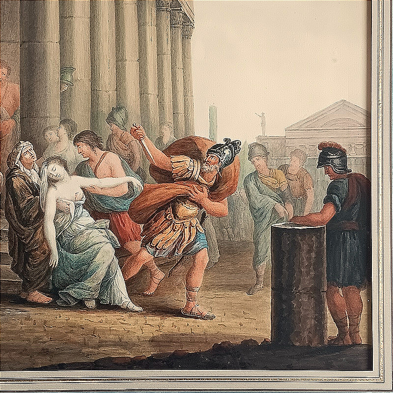 Watercolor Drawing Of The Death Of Camille, Ancient Rome, French School, 18th Century-photo-3