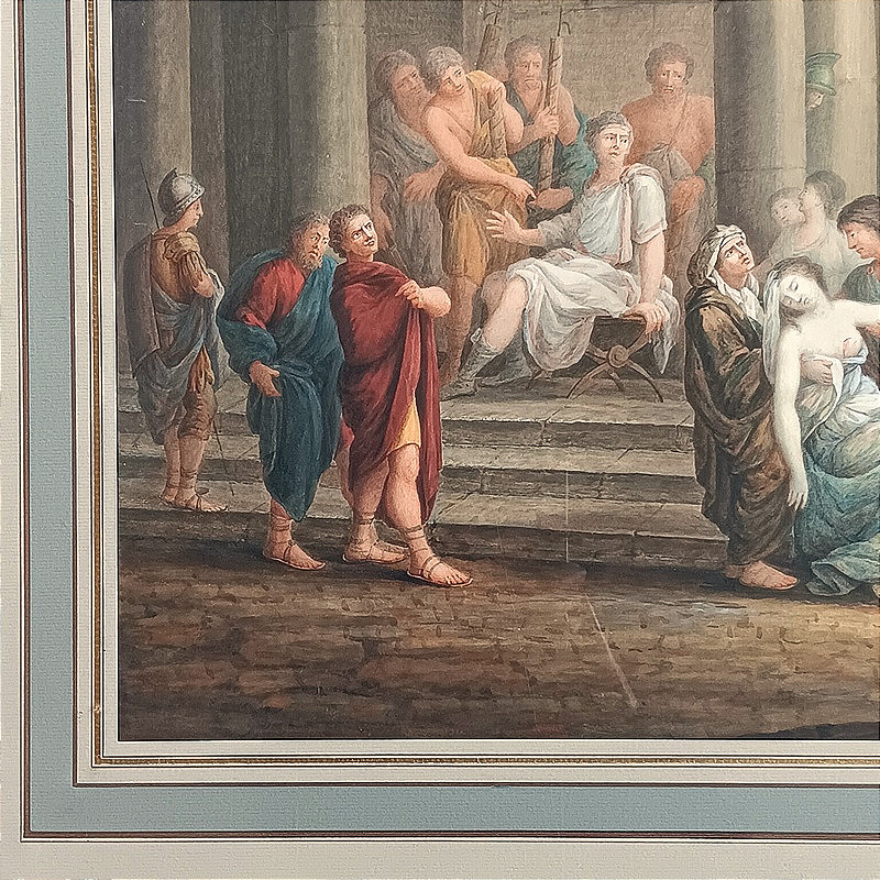 Watercolor Drawing Of The Death Of Camille, Ancient Rome, French School, 18th Century-photo-4