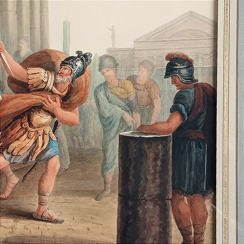 Watercolor Drawing Of The Death Of Camille, Ancient Rome, French School, 18th Century-photo-2