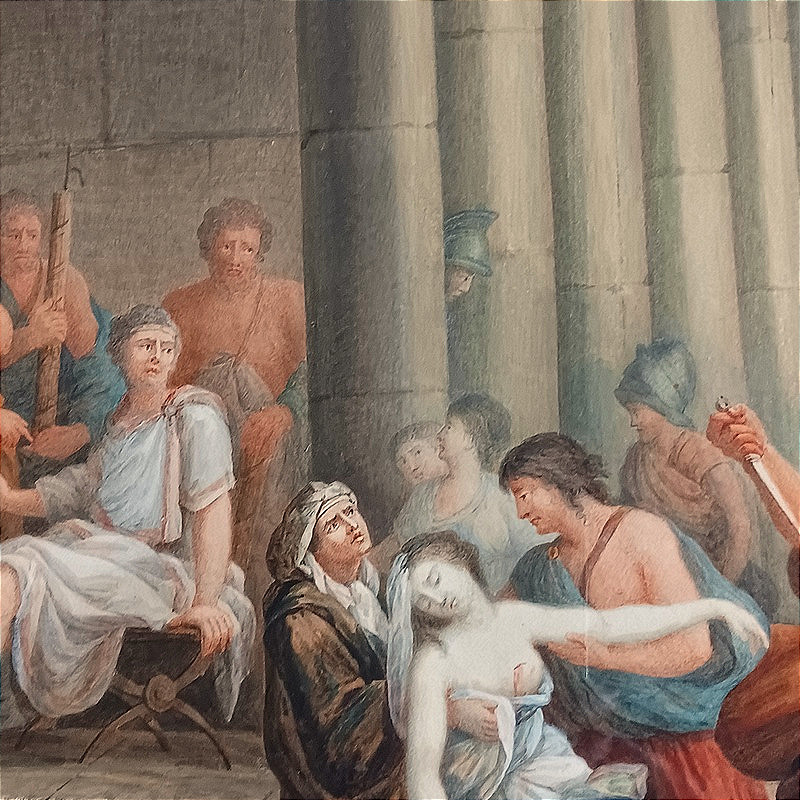 Watercolor Drawing Of The Death Of Camille, Ancient Rome, French School, 18th Century-photo-4