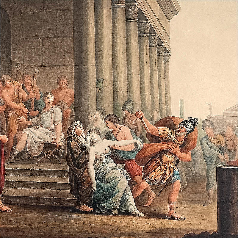 Watercolor Drawing Of The Death Of Camille, Ancient Rome, French School, 18th Century