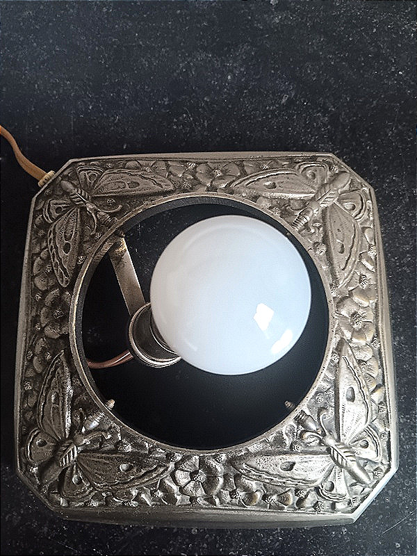  Hanots Glassworks Art Deco Night Light "butterfly Ball" And Nickel-plated Bronze 1925 - 1930-photo-8