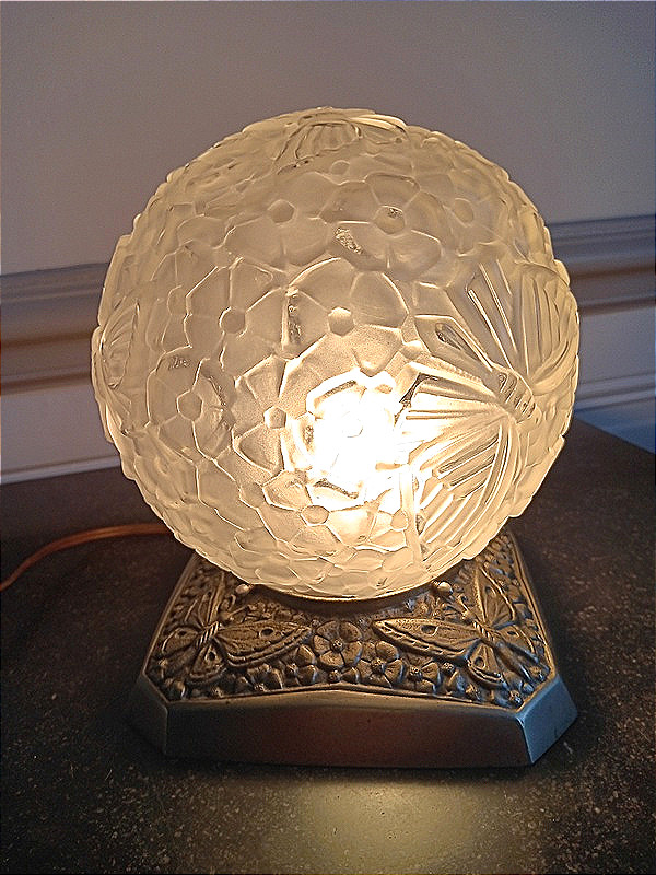  Hanots Glassworks Art Deco Night Light "butterfly Ball" And Nickel-plated Bronze 1925 - 1930