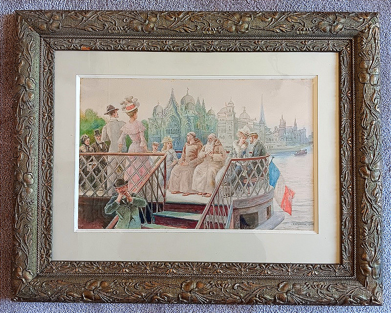 Charles Escudier (1848-1923) Aquarelle Exposition Universelle de Paris 1900  dessin Art nouveau-photo-2