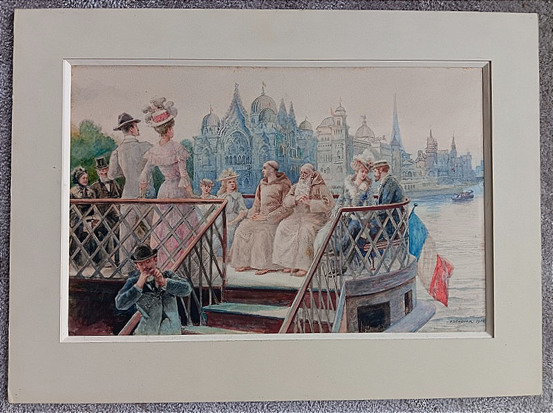Charles Escudier (1848-1923) Aquarelle Exposition Universelle de Paris 1900  dessin Art nouveau-photo-3