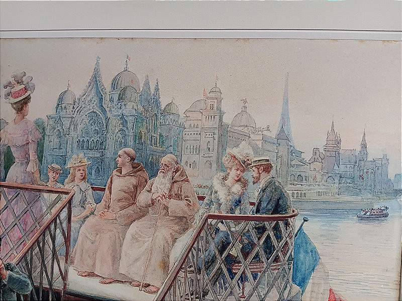 Charles Escudier (1848-1923) Aquarelle Exposition Universelle de Paris 1900  dessin Art nouveau-photo-1