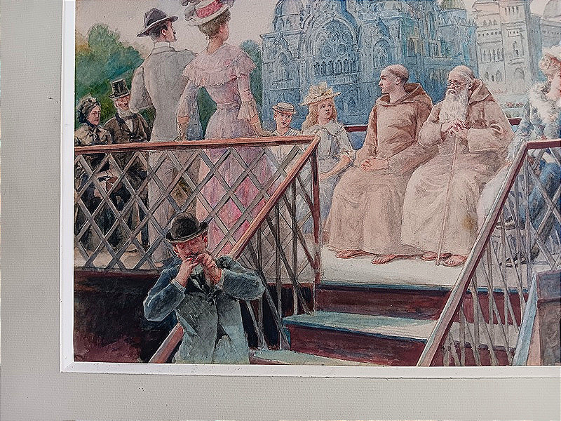Charles Escudier (1848-1923) Aquarelle Exposition Universelle de Paris 1900  dessin Art nouveau-photo-2