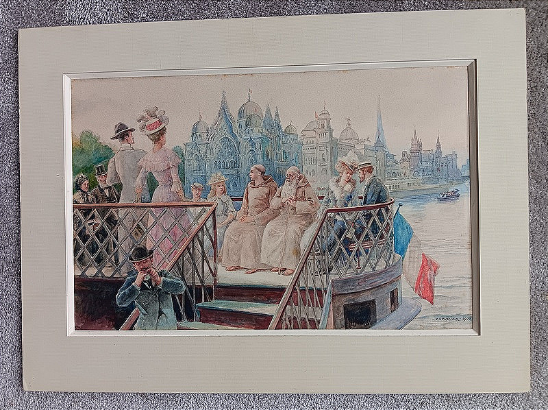 Charles Escudier (1848-1923) Aquarelle Exposition Universelle de Paris 1900  dessin Art nouveau-photo-3