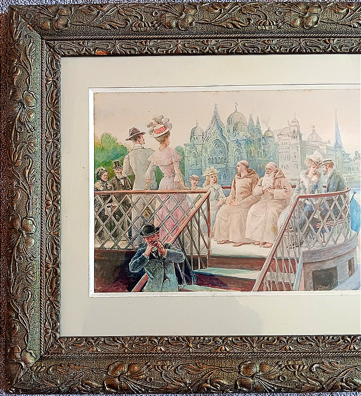 Charles Escudier (1848-1923) Aquarelle Exposition Universelle de Paris 1900  dessin Art nouveau-photo-4