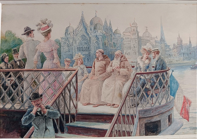 Charles Escudier (1848-1923) Aquarelle Exposition Universelle de Paris 1900  dessin Art nouveau