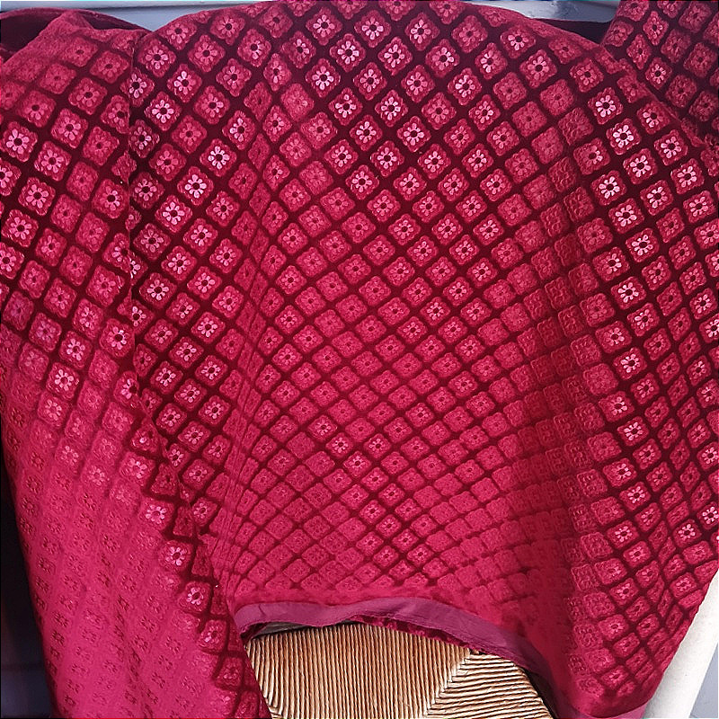 Unused Crimson Embossed Silk Velvet For Seats Or Cushions-photo-2