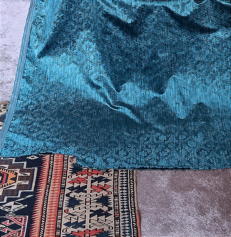 Beau métrage étoffe de velours de soie gaufré bleu pour sièges  coussins non utilisé-photo-3