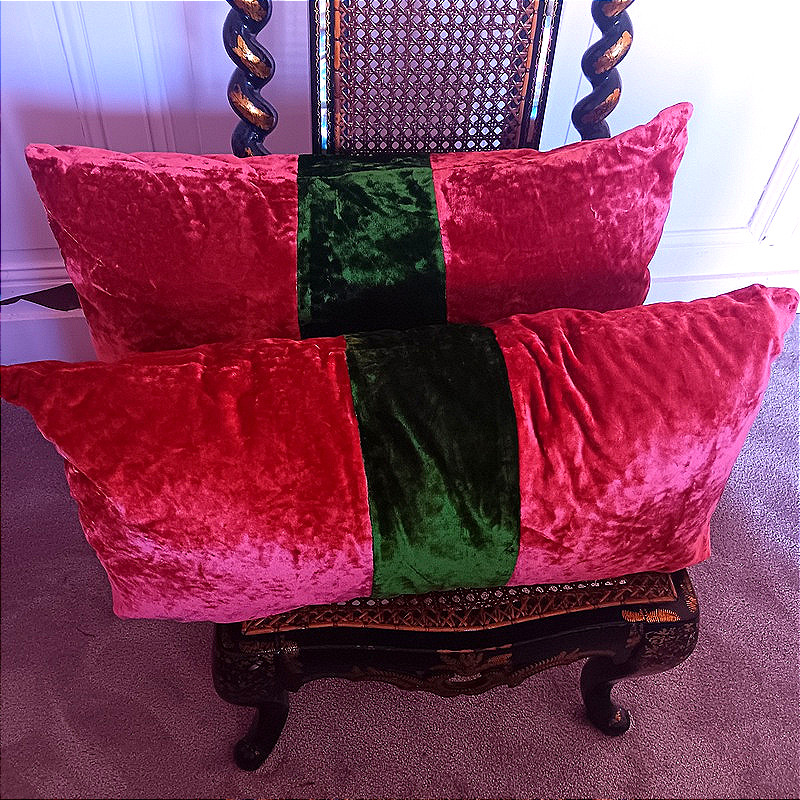 Large Two-tone Cushions In Burnt Orange And Empire Green Silk Velvet-photo-2