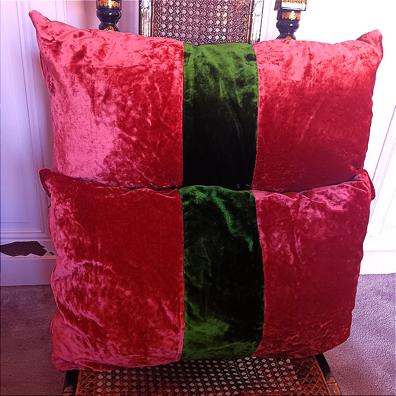 Large Two-tone Cushions In Burnt Orange And Empire Green Silk Velvet-photo-4