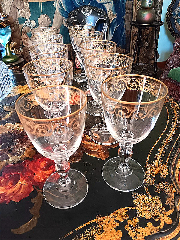 Fine Suite Of 10 Gilded Crystal Water Glasses 19th Century-photo-2