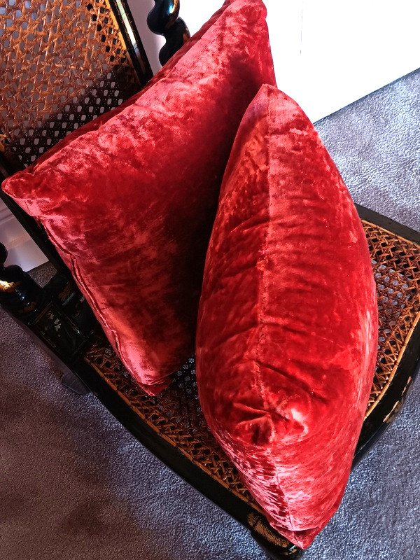 Belle Suite De Coussins En Velours De Soie brique Tissu Ancien-photo-5