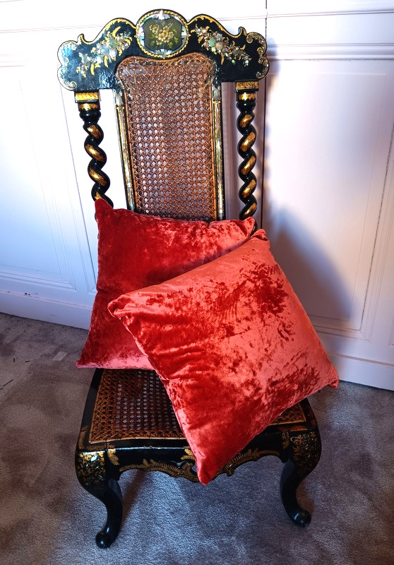 Belle Suite De Coussins En Velours De Soie brique Tissu Ancien