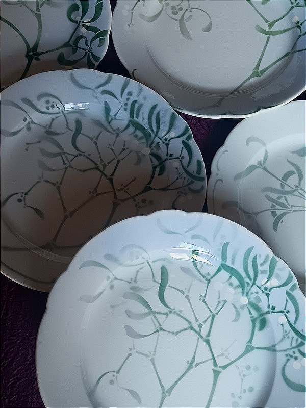 Edmond Lachenal And Keller Et Guérin Earthenware Service Mistletoe 6 Dinner Plates 26 Cm (1)-photo-3