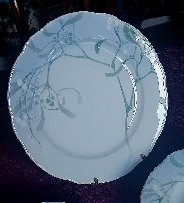 Edmond Lachenal And Keller Et Guérin Earthenware Service Mistletoe 6 Dinner Plates 26 Cm (1)-photo-4
