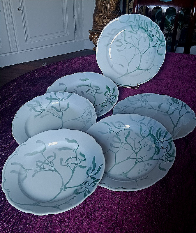 Edmond Lachenal et la faïencerie Keller et Guérin service Gui 6 assiettes de table 26 cm (2)