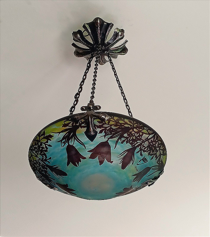 Daum Nancy et Louis Majorelle Rare vasque Suspension Lustre plafonnier Art nouveau  -photo-2