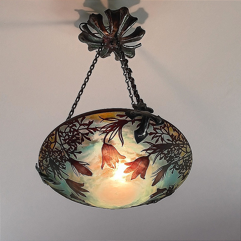Daum Nancy et Louis Majorelle Rare vasque Suspension Lustre plafonnier Art nouveau  -photo-3